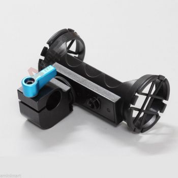 Shotgun Mic Microphone Suspension Mount Holder + Hotshoe Single 15mm Rod Clamp